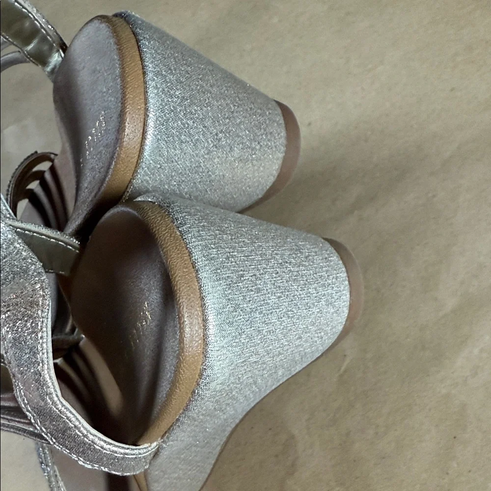 Kelly & Katie Silver Beaded Wedge Sandals
